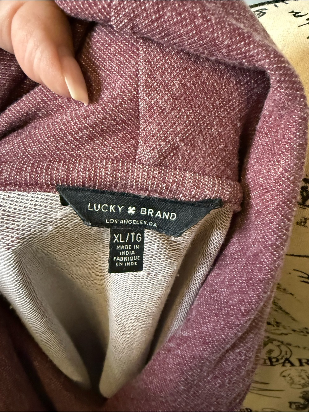 Lucky Brand Women's Cowl Neck cotton sweatshirt in Dusty Plum - Picture 5 of 7